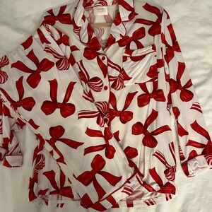 Cozy Red Bow Print Pajama Set